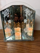 Vtg Y2K PartyLite Infinite Iris Candle Holders Mirrors Frosted Glass Pair of 2 picture