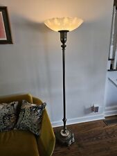 Vintage Art Deco Torchiere Floor Lamp Glass Shade Elegant Brass 1940's 50s  picture