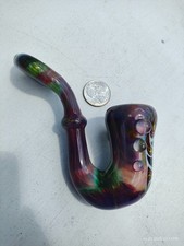 MAC Signed 2010 Sherlock Hand Pipe Wig Wag Purple Green American Heady Glass picture