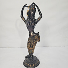 Vintage Brass Bronze Dancing Apsara Statue Hindu Goddess Figure Dark Patina 15in picture
