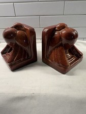 Rare Antique Cowan Pouter Pigeon Bookends By Elmer Novotny Crystalline Glaze 5” picture