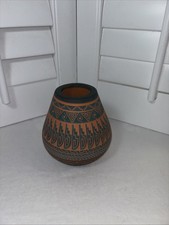 Navajo Sgrafitto Etched Pottery Vase Teal Black Terracotta by Dennis Charlie picture