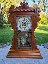 Antique Waterbury Mansfield Oak Gingerbread Kitchen Mantle Clock  parts picture