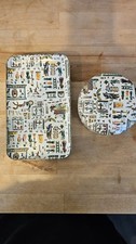 Vintage Alfred E Knobler Egyptian Hieroglyphic 4 Trays 8 Coasters Holder Japan picture