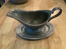 Vintage Wilton Armetale Plough Tavern Gravy Boat & Underplate Set 7