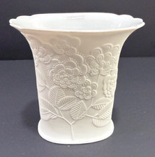 Vintage AK Kaiser West Germany White Bisque Floral Relief Oval Vase #637 picture