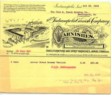 1909 Indianapolis Varnish Co. bill to Busch Brewing picture