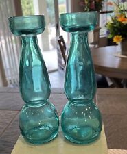 Blue Glass Bud Vases Or Candle Holders Set Of Two                             B1 picture