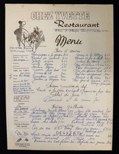 Chez Yvette Paris France Restaurant Menu 1967 Original French Bistro Menu picture