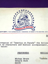 Vintage 1975 Disneyland America on Parade Internal Publicity Lineup Document picture