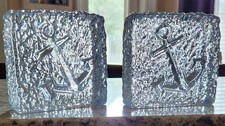 1070's  Vintage Blenko Glass ice block Anchor Bookends OR Decor picture