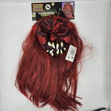 Vintage 2000s Kmart Totally Ghoul Devil Mask Long Red Hair HalloweenVinyl NWT picture