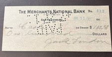 Jack London Double Signed Check for $100 Cash 1911 LOA JSA - LOA PSA picture
