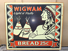 Wigwam Light n' Fluffy Fresh Bread 25¢ Bakery Advertising Sign, Black/Red/White picture