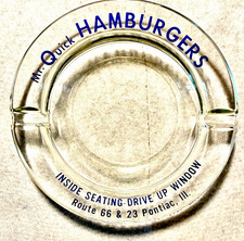 Vintage Glass Ashtray Mr. Quick Hamburgers Rt 66 & 23 Pontiac Illinois picture