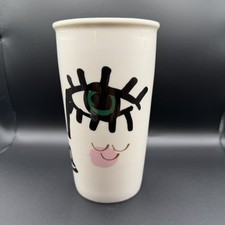 2014 STARBUCKS COFFEE Winking Eye Siren Ceramic Mug Travel Tumbler & Lid 12 oz picture