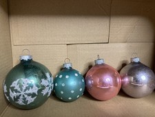 Vintage Shiny Brite Ornament Lot Of 4 Mercury Polka Dot Stenciled Snowflake MCM  picture