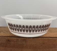 Glasbake J514 2 QT Dish Brown Diamonds Bakeware Vintage Milk Glass No Lid picture