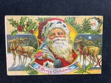 RARE SANTA CLAUS ,REINDEER & VICTORIAN TOYS VINTAGE 1907 CHRISTMAS POSTCARD P112 picture