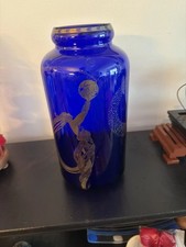 Vintage 1988 Franklin Mint Erté Fireflies Cobalt Blue and Gold Vase picture
