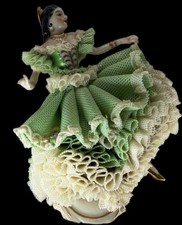 HTF Irish Dresden Dolores Emerald Collection Lace Porcelain Dancer Green Mint picture