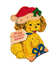 Vintage Puppy Wearing Santa Hat Christmas Greeting Card Nephew picture