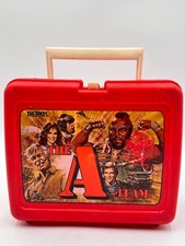 1983 The A-Team Thermos Red Plastic Lunch Box Vintage NBC TV Show No Thermos picture