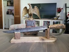 Antique Etched Eagle Head Blade Repurposed D-Guard Bowie Knife-Philip Adams picture