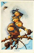 SUPERB FANTASY 1927 Signed Mili Weber Flower Fairy tiny twig sled Switzerland picture