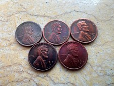 Lot of 5 1916S 1909SVDB 1914D 1931S 1909S Lincoln Wheat picture