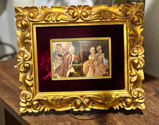Vintage Rococo Miniature Art | Ornate Gold Baroque Frame, Burgundy Velvet Mat picture