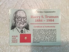  XXX RARE Solid 14K Gold President Harry S Truman Coin ORIGINAL 100th BDAY CARD  picture