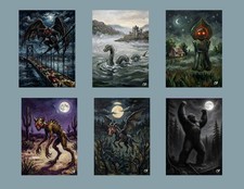 Cryptid Legends ACEO Giclee Set of 6 | Mothman Nessie Bigfoot | Folk Art Cards picture