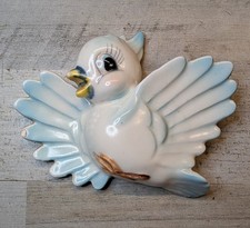 Vintage MCM Chalkware Anthropomorphic Bluebird Bird Wall Hanging Blue Kitschy picture