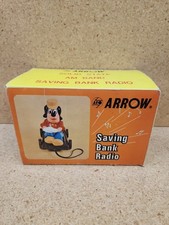 Vintage 1970's Arrow Cartoon Dog Pull Along Trolley Saving Bank AM Radio NEW NIB picture