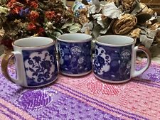 70s ~ 80s vintage Korea stoneware coffee mugs, blue chinoiserie china patterns picture