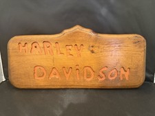 Vintage Harley Davidson Carved Wood Sign Made in USA Orange Garage Bar Decor picture