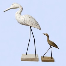 Vtg Hand Carved Folk Art Wooden Shore Bird Sculptures Pair Rustic Coastal Decor picture