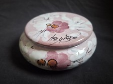 Beautiful Vintage Hand Painted Floral Pink Porcelain Trinket Box / Powder Box  picture