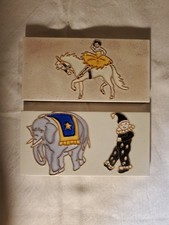 2 Rare Vintage 3 x 6 x 3/8 inch Circus Tiles Woman Acrobat, Clown and Elephant picture