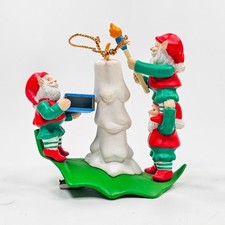 Vintage 1990s Christmas Clip On Ornament Elves Painting Candle Flame Matchbox picture