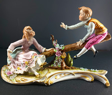 Vintage Andrea by Sadek Dresden Style Porcelain Figurine Boy & Girl Seesaw 6056 picture