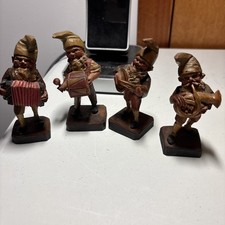 4 Vintage Hand Carved Wooden Gnome Figurines picture