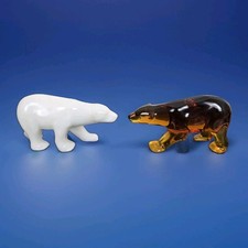 Antique 1920-1930s German Pair Of White & Amber Glass Bear Paperweights picture
