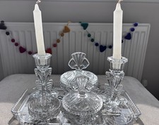 Beautiful Vintage Clear Glass Vanity Set, Full 7 Piece Set, Art Deco, Great con picture