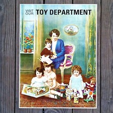 ANTIQUE Original 1920s Visit Our TOY DEPARTMENT Retail Lithograph SIGN Poster picture