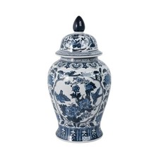 18.25 in. Blue Ceramic Chinoiserie Floral Decorative Jar picture