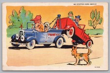 Vintage Curt Teich Comic Postcard WE Stopped Here Awhile Tow Truck Humorous picture