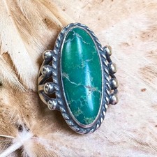 Old Pawn Antique Navajo Ring .900 Silver and Deep Green Hachita Turquoise Sz 6.5 picture