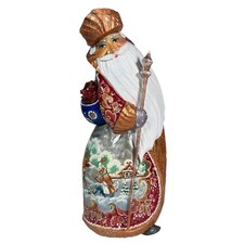 Russian Wood Carved Santa Ded Moroz Hand Painted Frosted Figurine 10.5